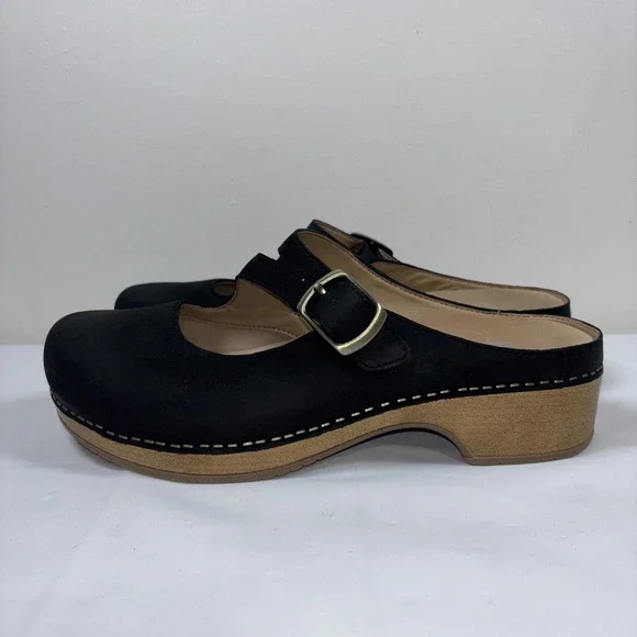 Dansko Britney Womens 41 Clogs Mary Jane Black Nubuck Slip-On Mule Shoe Comfort - Picture 4 of 12